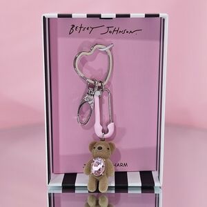 Betsey Johnson Paperclip Heart Felted Teddy Bear Keychain Bag Charm Valentine's